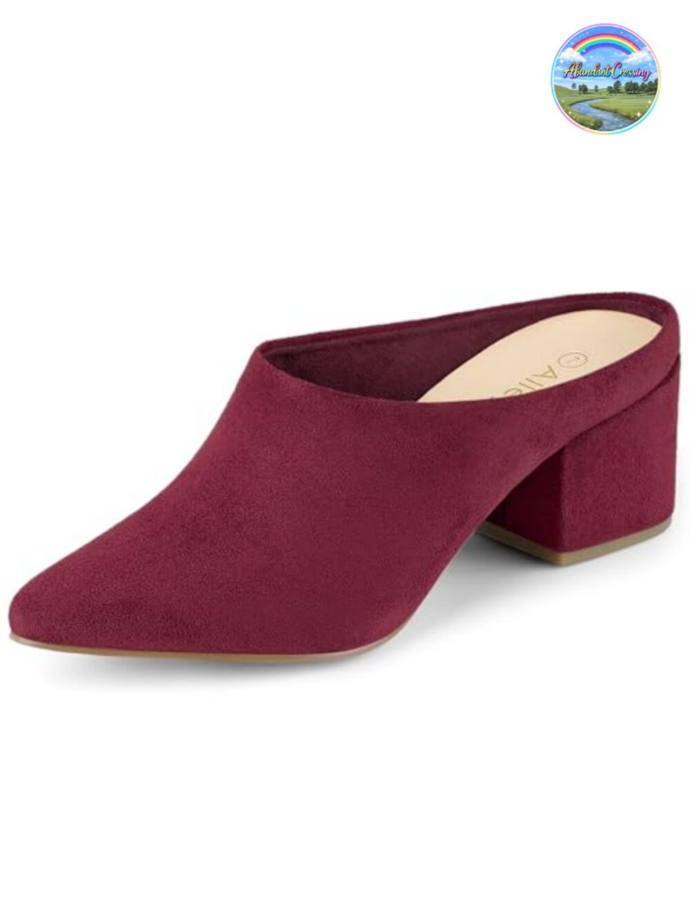 Faux Suede Pointed Toe Slip On Block Heel Slide Mules